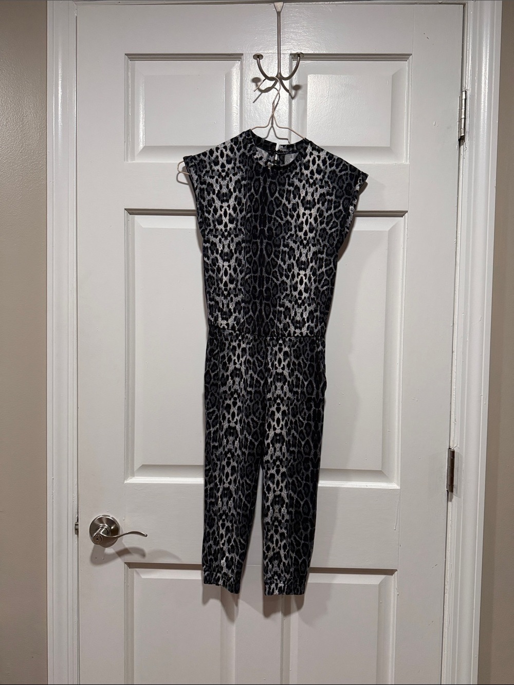 MIA Black & Gray Leopard Print Cap-Sleeve Jumpsuit